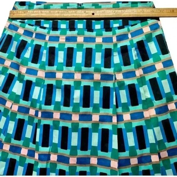 Ann Taylor Blue Multicolor Geometric Cotton Pleated A Line Skirt Size 6 - Picture 4 of 6